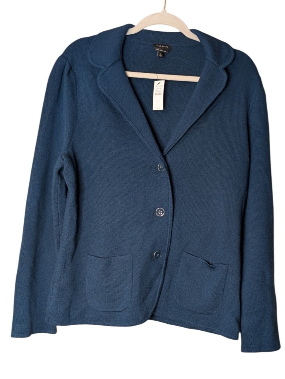 NWT Talbots 100% Merino Wool Sweater Blazer Jacket Blue Classic Size Large prep